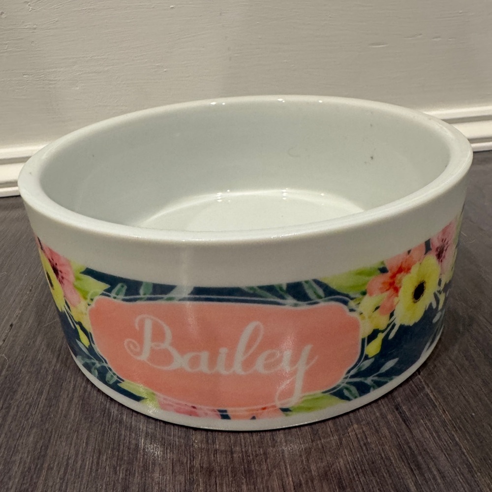 Custom Bailey Large XL Floral Dog Pet Ceramic Bowl with Custom Name - Picture 2 of 4
